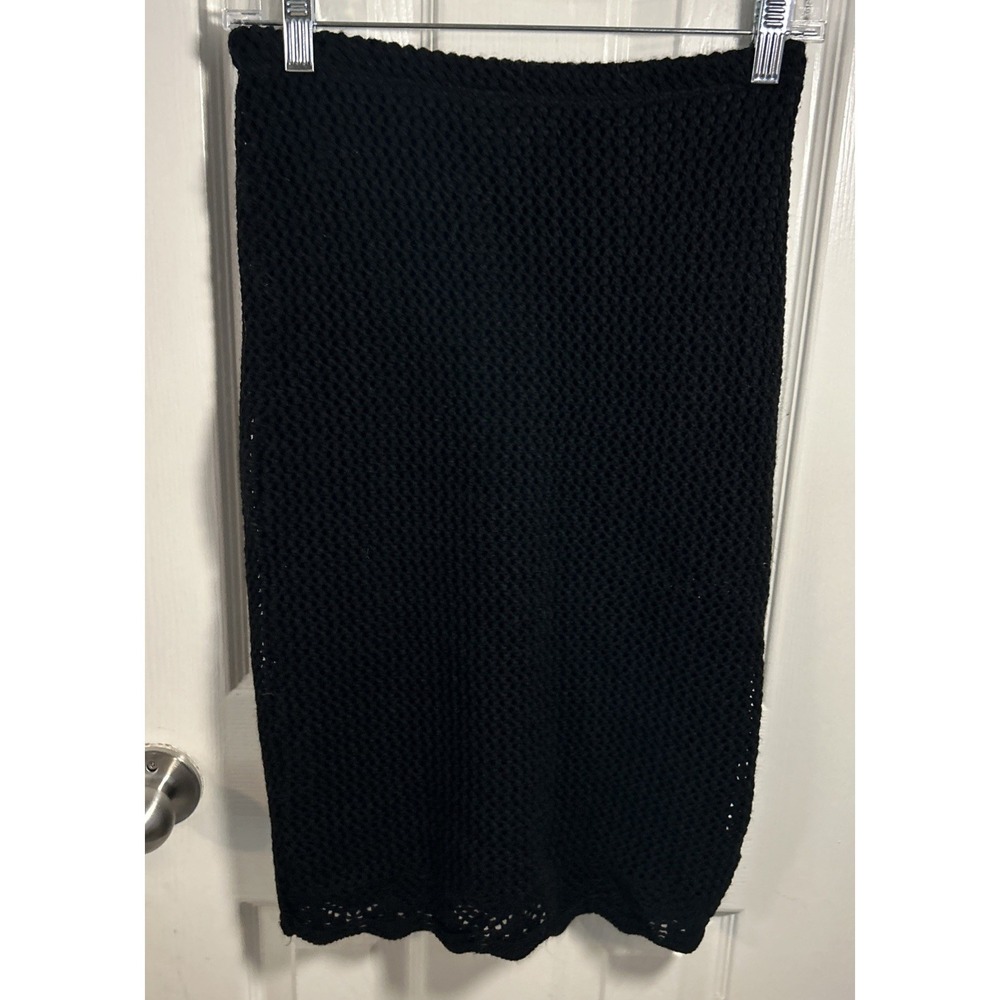 Express Black Knee Length Crochet Textured Open Knit Lined Skirt Size XS